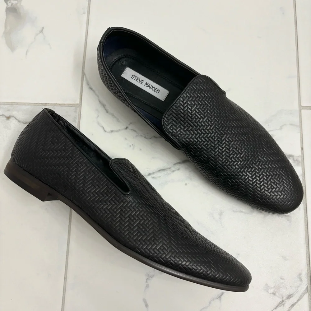 Steve Madden Leather Loafers Mens 10.5 Black Dieggo Textured